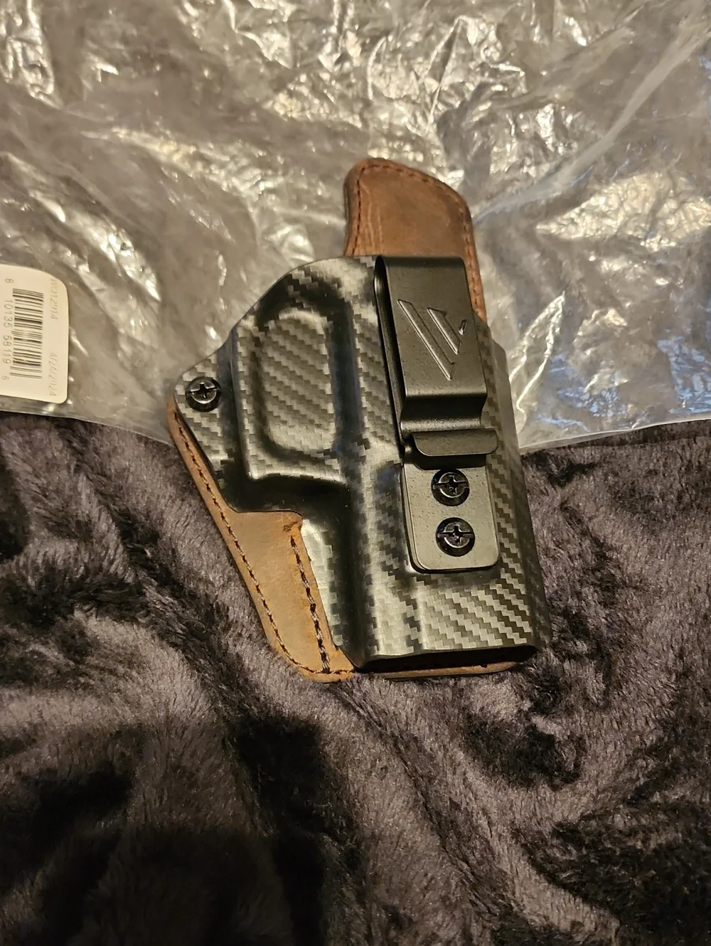 Carbon Fiber Pattern Black /Accessory GUN Holster with Brown Leather Back (NWT(